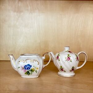 🏡Vintage Sadler England Mini Floral Porcelain Teapot Set of (2)